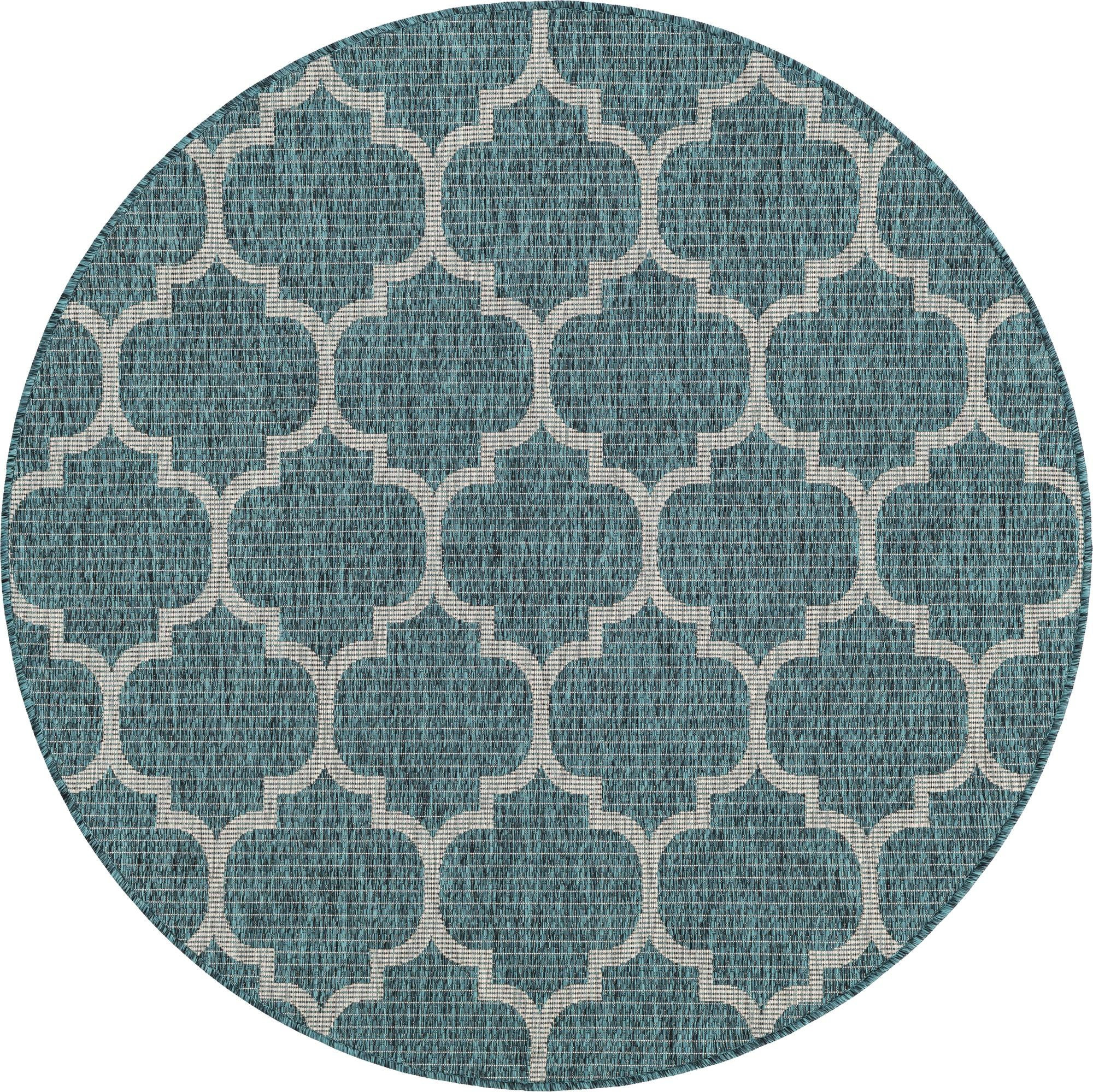 5' 3 x 5' 3 Fanshawe · Lattice Outdoor Rug, teal and gray