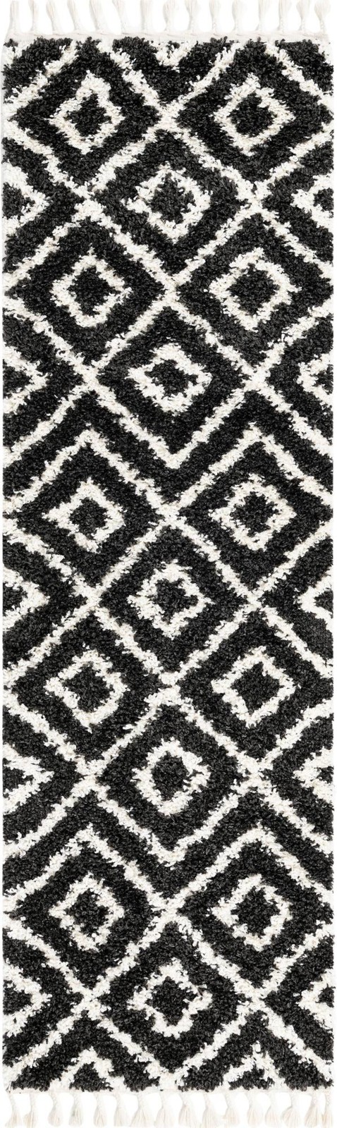 2' 7 x 8' 2 Tunstall · Diamond lattice Shag Rug, black and white