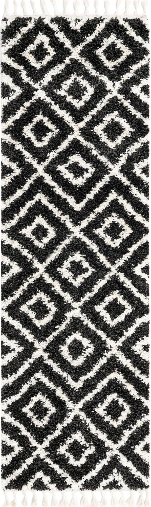 2' 7 x 8' 2 Tunstall · Diamond lattice Shag Rug, black and white