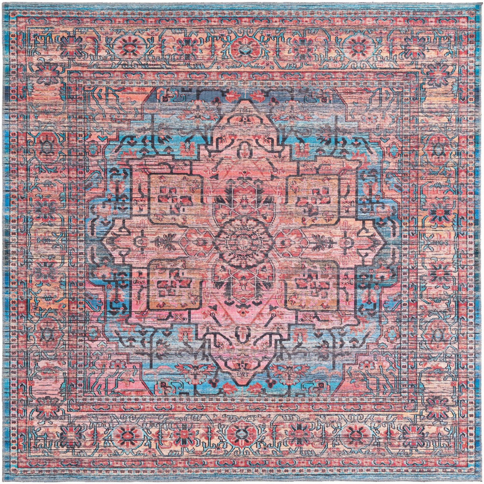 7' 10 x 7' 10 Sawyer · Border Washable Rug, blue