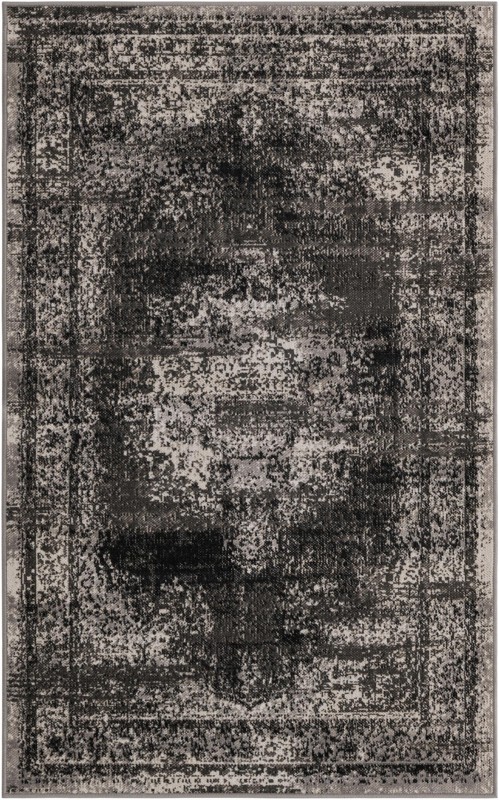 Eloise · Distressed medallion rug, gray and ivory