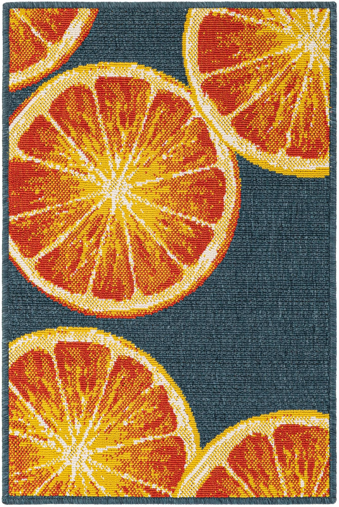 2' x 3' Hurley · Citrus slice Outdoor Rug, navy and orange