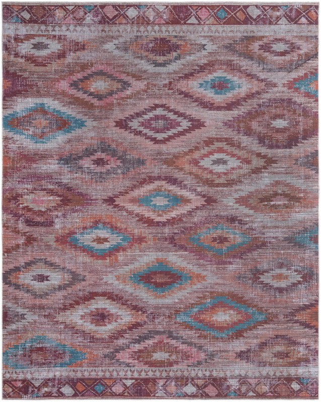 10' 6 x 13' Uttley · Diamond tribal Washable Rug, terracotta and turquoise