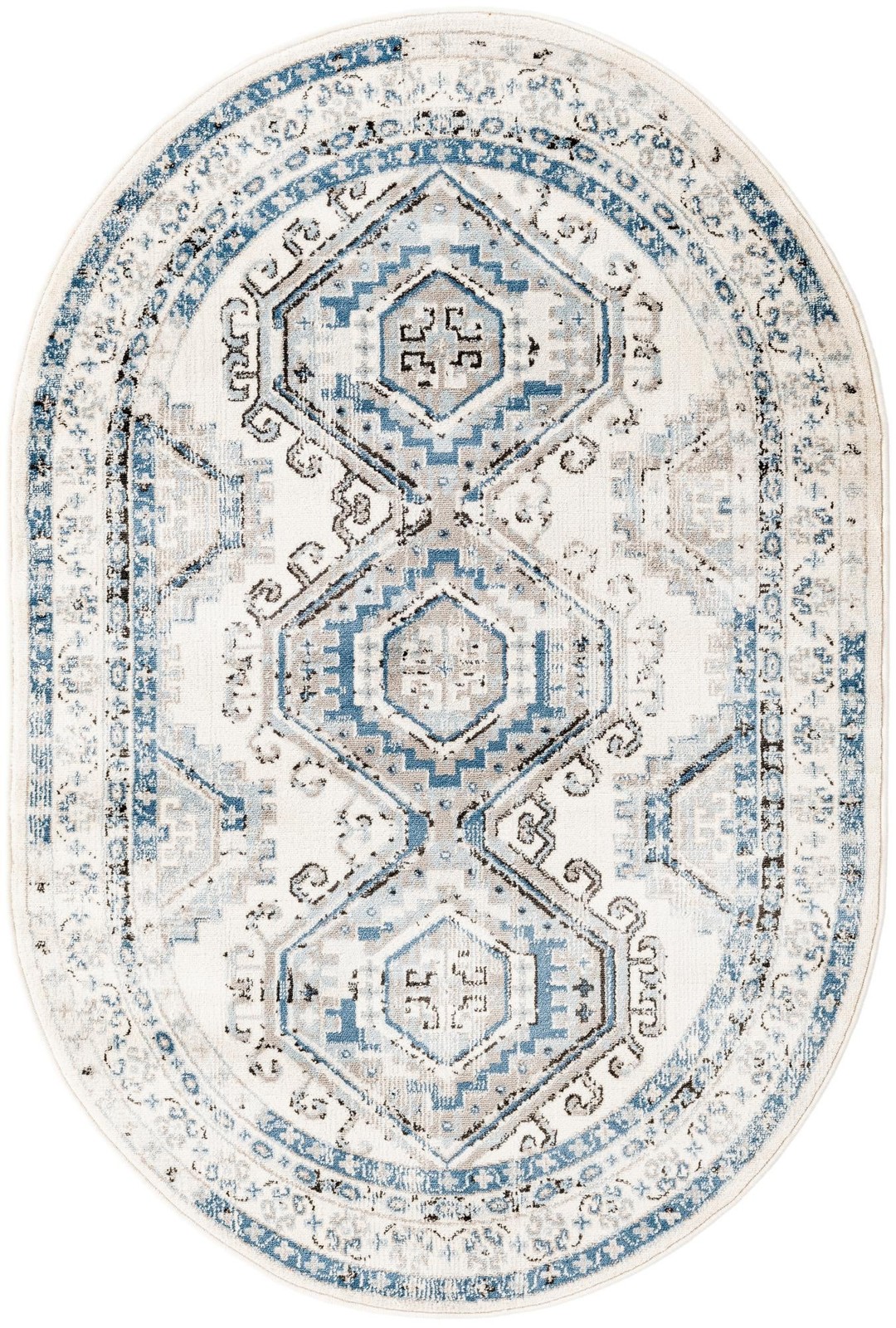 4' x 6' Harmon · Geometric medallion rug, aqua and ivory