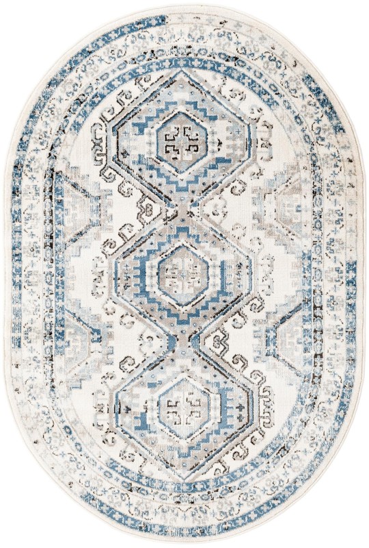 Harmon · Geometric medallion rug, aqua and ivory