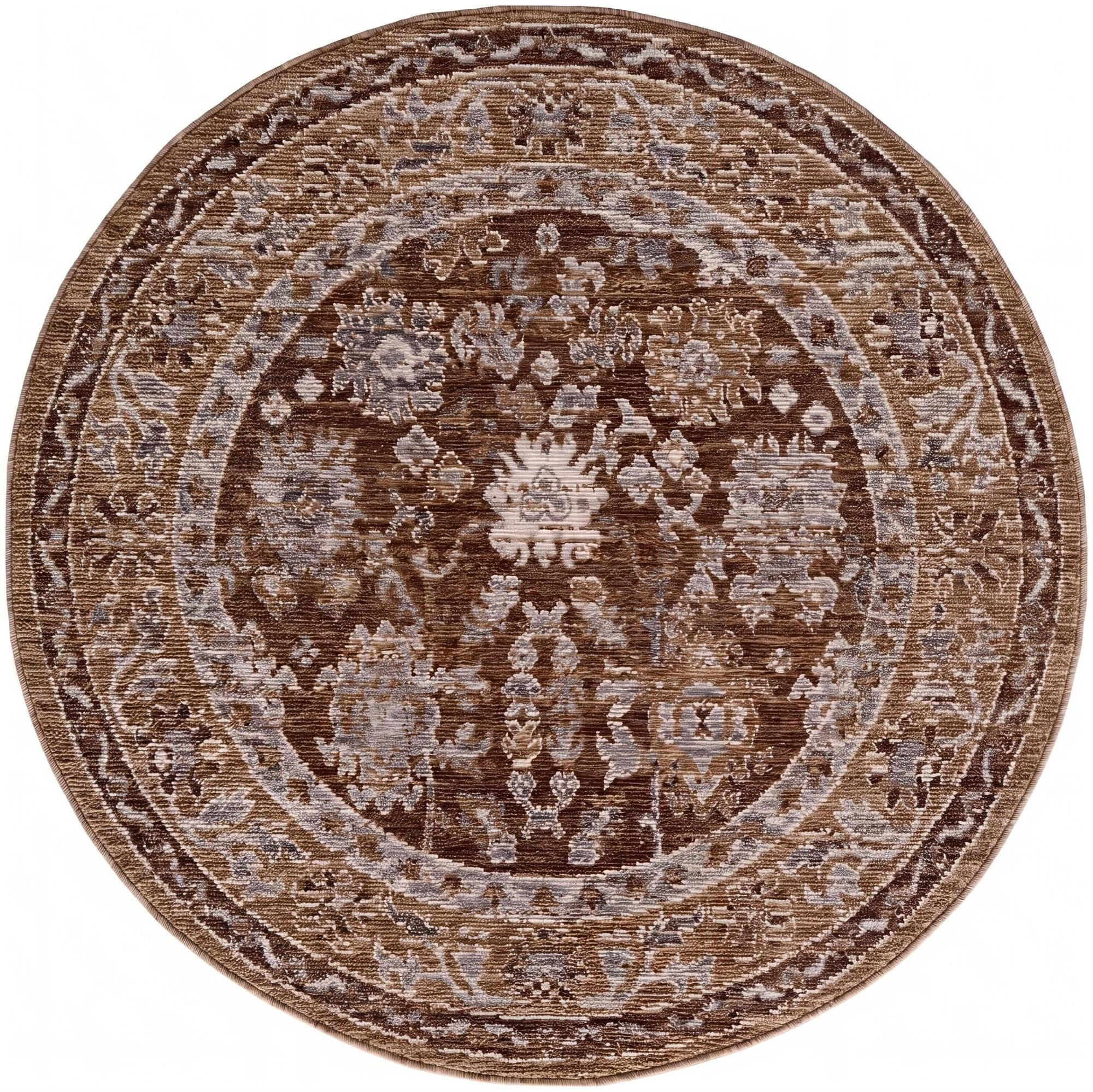 5' x 5' Locust · Medallion rug, brown and beige