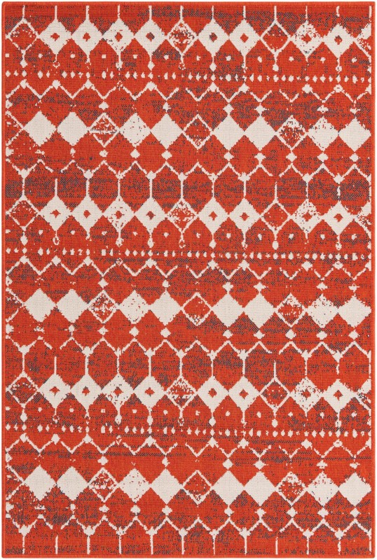 4' x 6' Stowe · Geometric diamond Outdoor Rug, rust and ivory