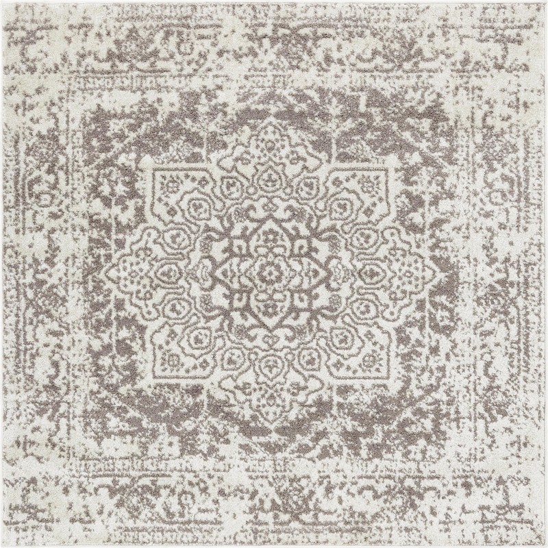 5' 3 x 5' 3 Birch · Border rug, white