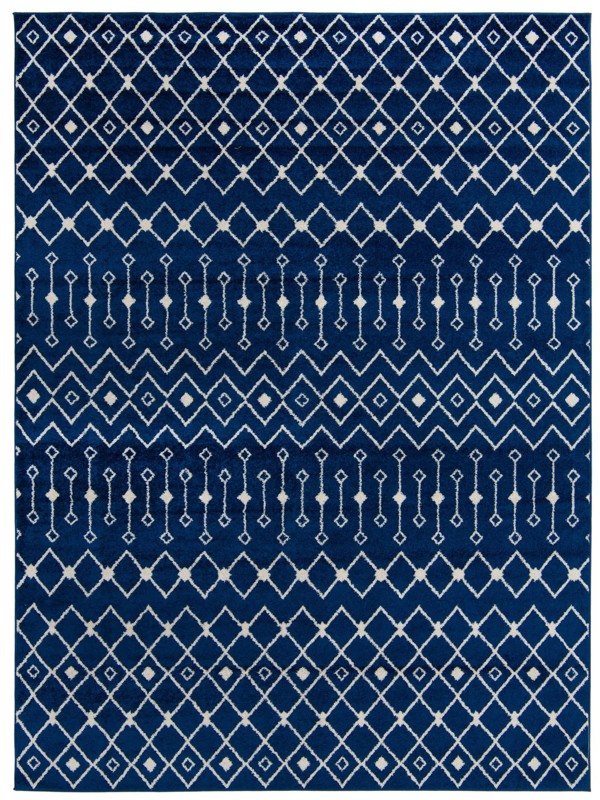 9' x 12' Boswell · Geometric trellis rug, navy and ivory