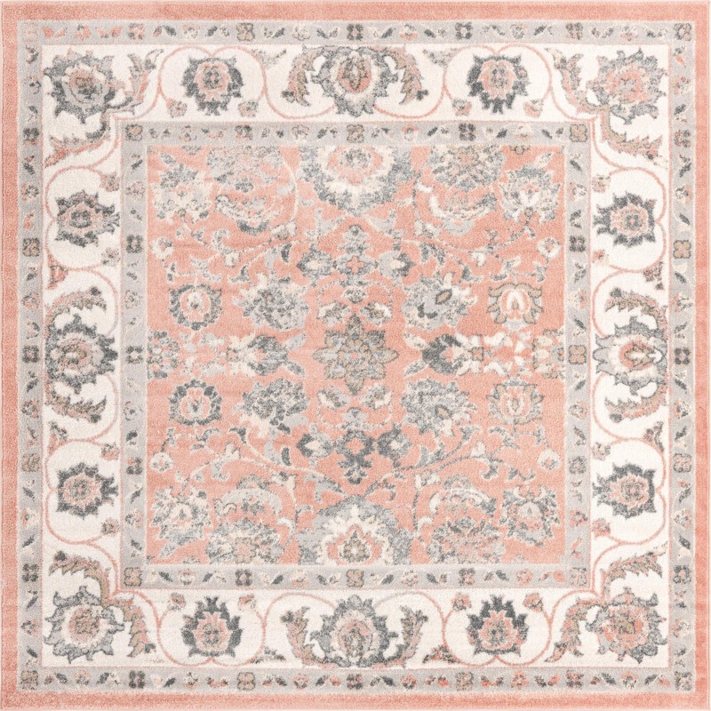 Aspen · Floral border rug, rose and gray