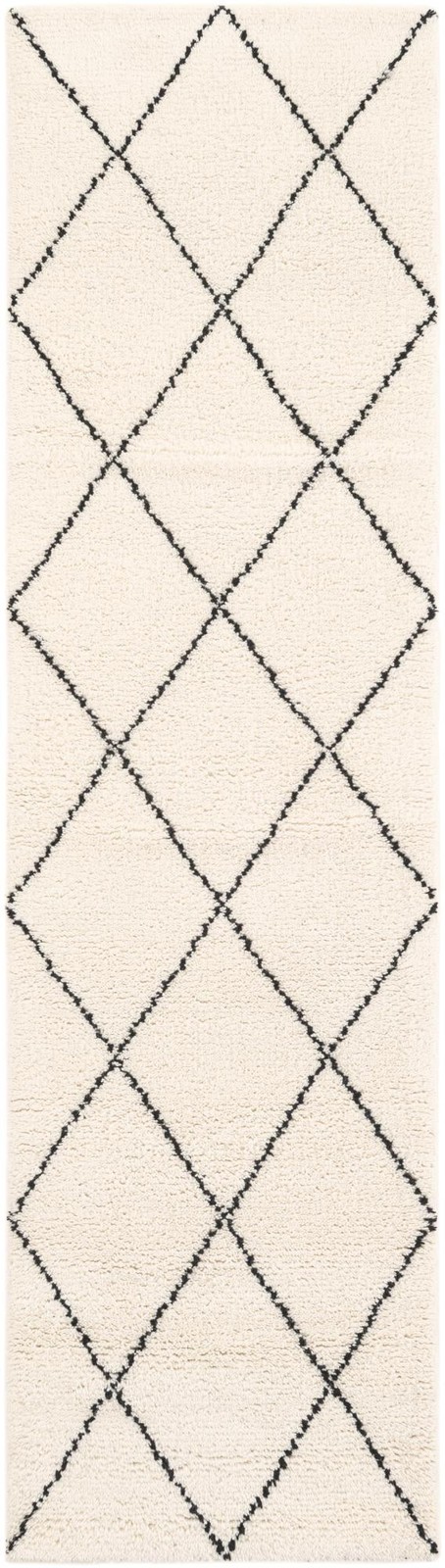 2' x 8' Hailey · Diamond Wool Rug, ivory and black