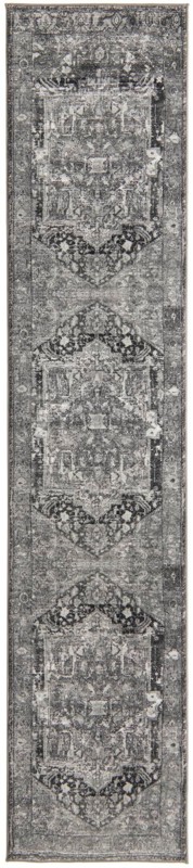 2' 2 x 10' Balmer · Distressed medallion rug, gray and black