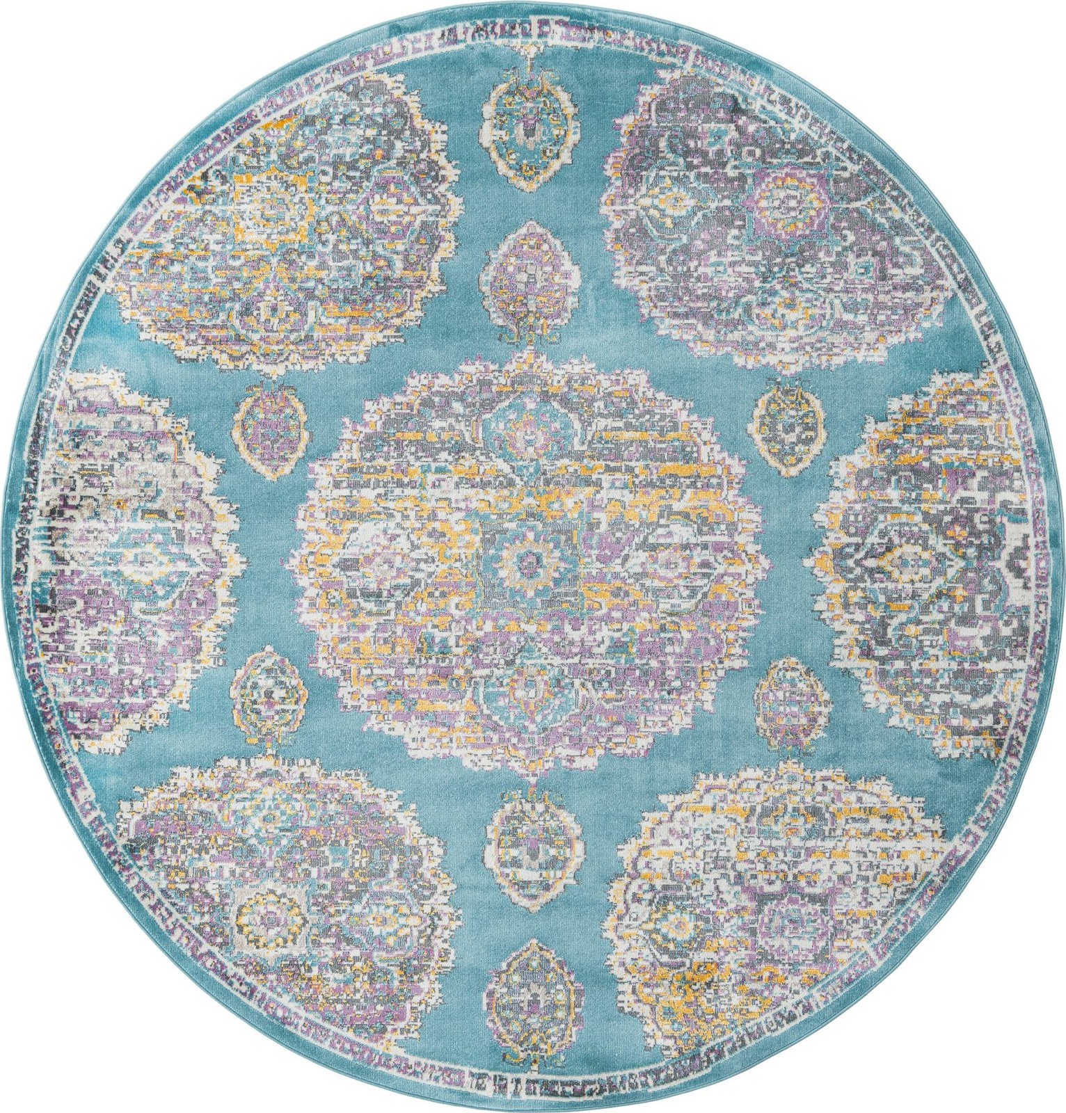 5' 5 x 5' 5 Mather · Medallion rug, turquoise and gold