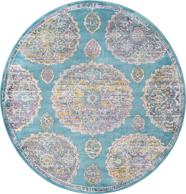 5' 5 x 5' 5 Mather · Medallion rug, turquoise and gold
