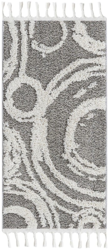 2' x 4' Beech · Abstract circles rug, gray and ivory