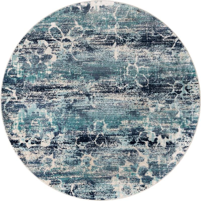 Kendall · Abstract floral rug, blue and ivory