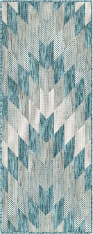 Morrell · Chevron Outdoor Rug, aqua and ivory