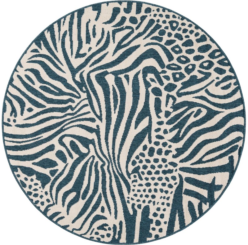 5' x 5' Whittier · Animal print Outdoor Rug, navy blue and ivory
