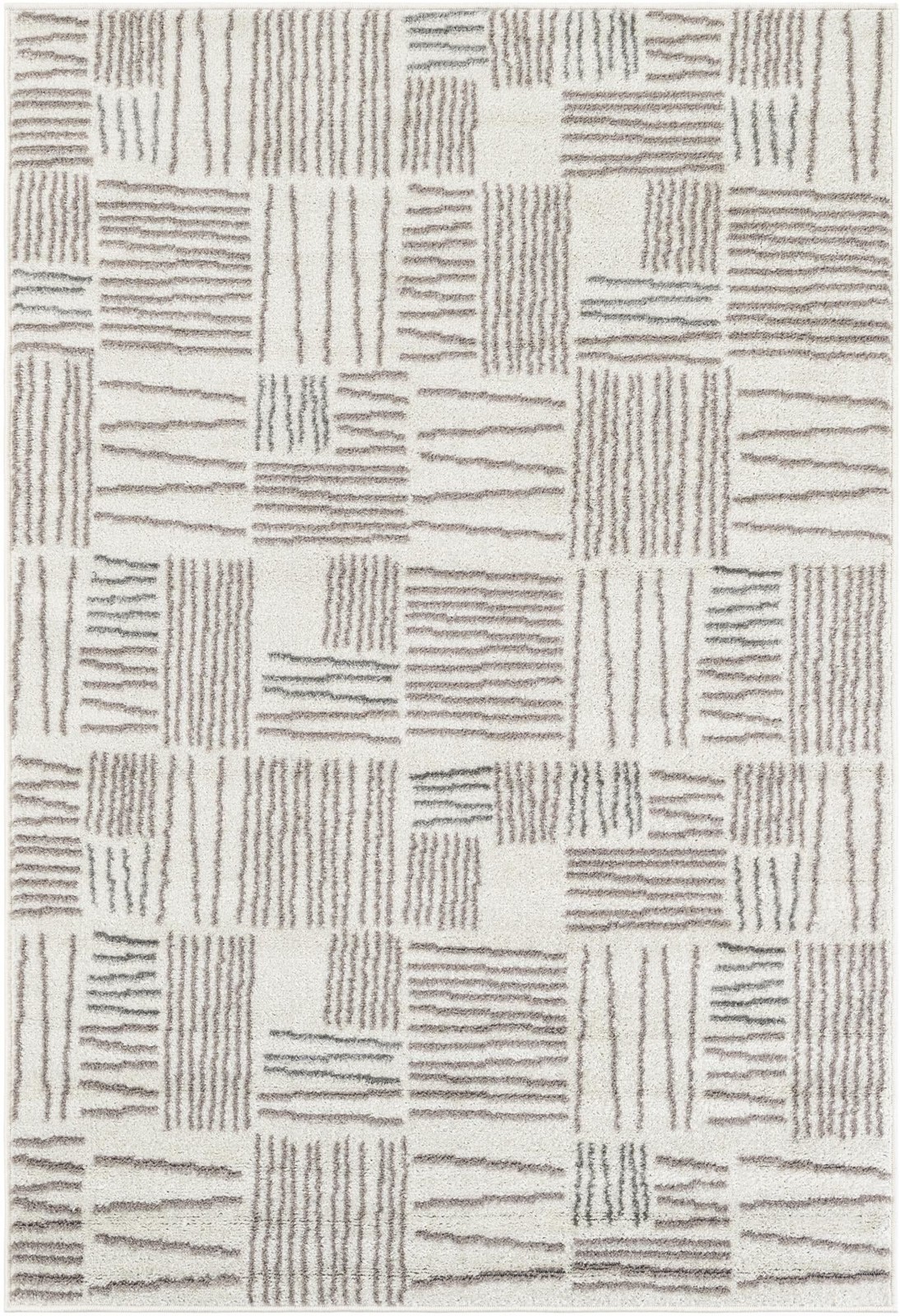 4' x 6' Snowberry · Linear geometric rug, ivory and gray