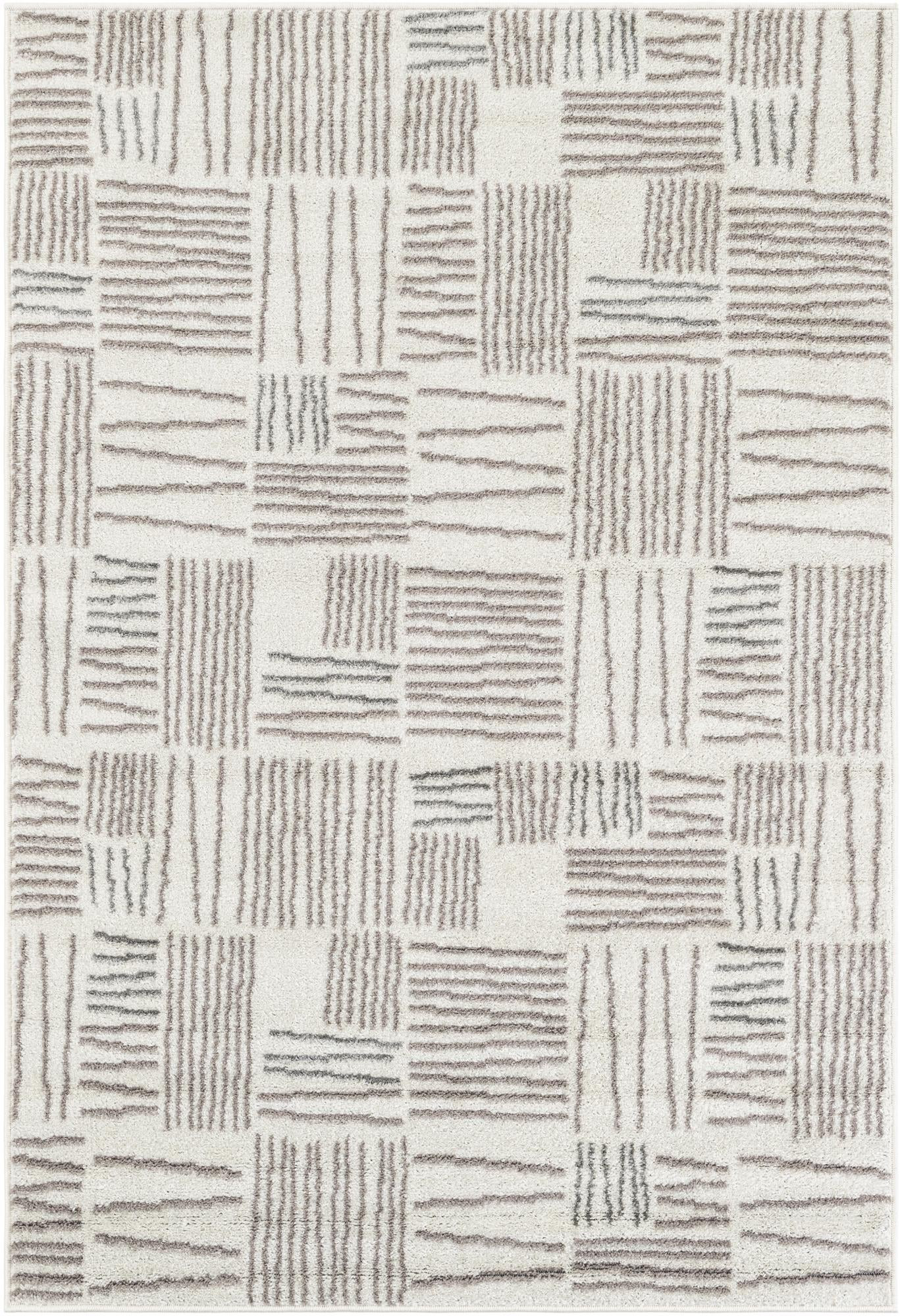 4' x 6' Snowberry · Linear geometric rug, ivory and gray