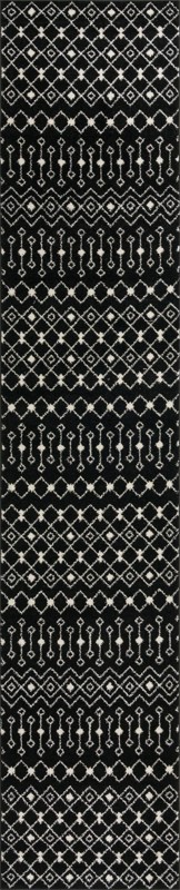 3' 3 x 16' 5 Boswell · Geometric trellis rug, black and white