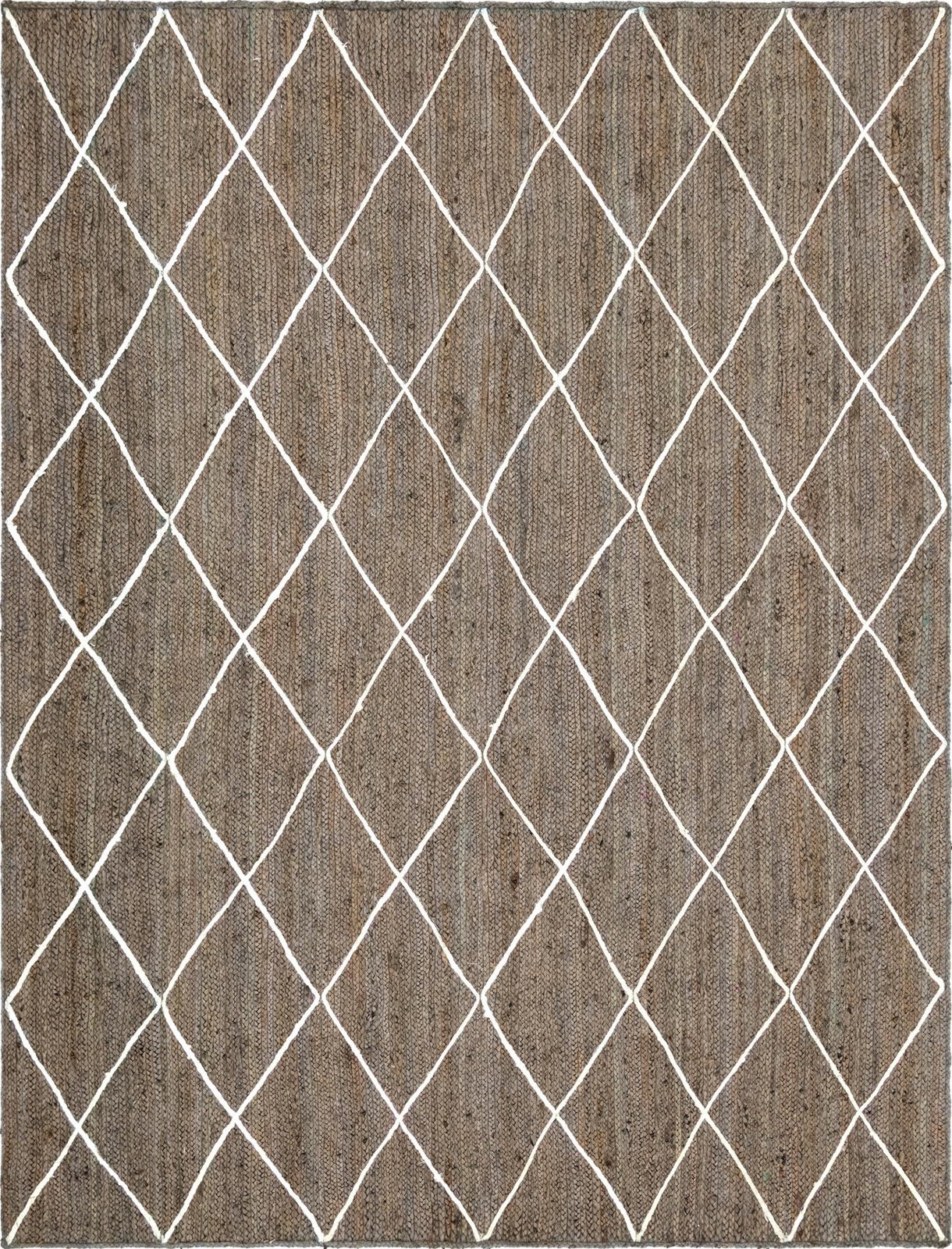 8' x 11' Bishop · Diamond lattice Braided Jute Rug, gray and ivory