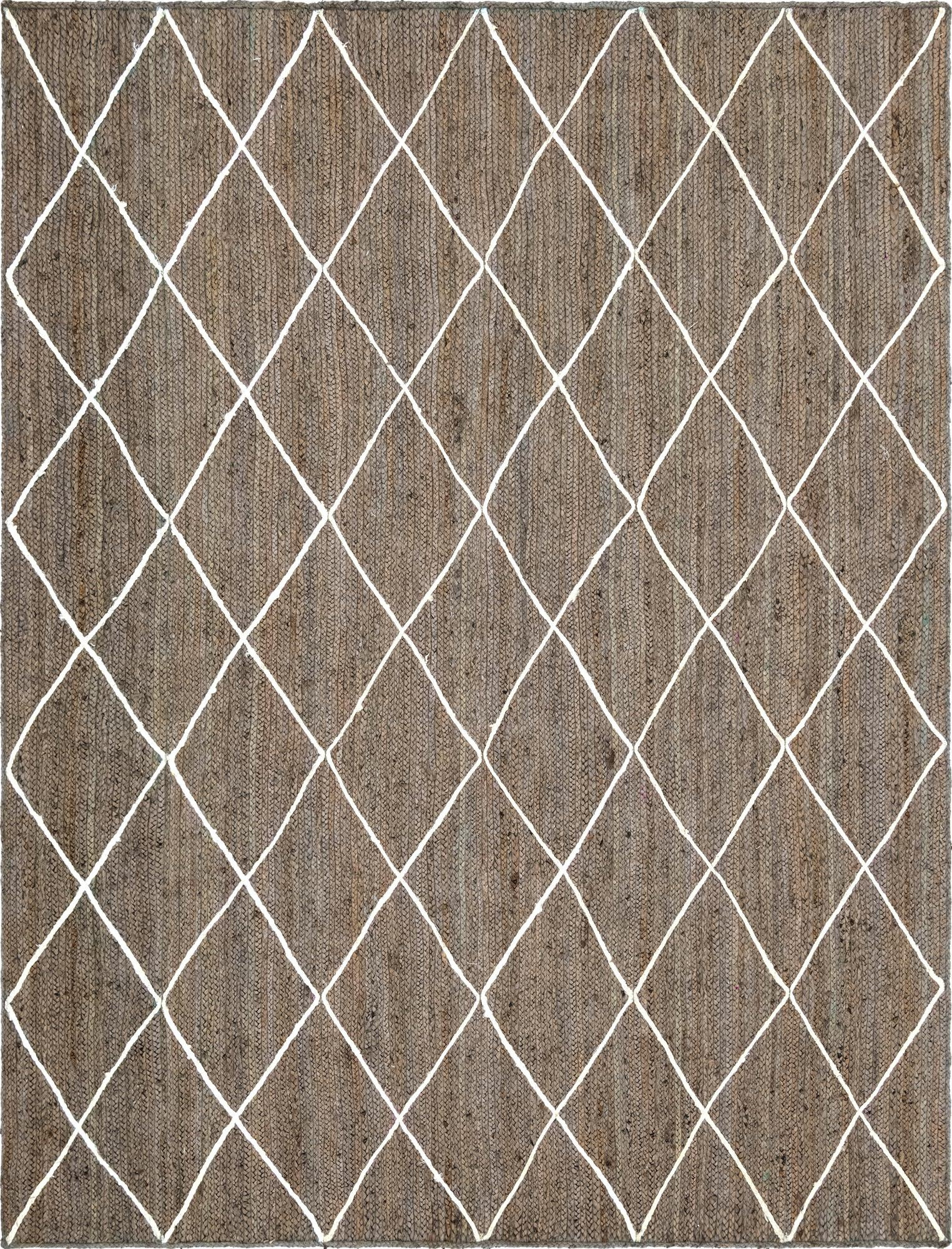 8' x 11' Bishop · Diamond lattice Braided Jute Rug, gray and ivory