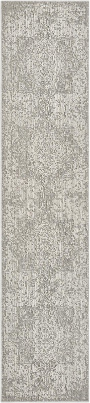 2' 7 x 12' Cotter · Faded medallion Outdoor Rug, gray and cream