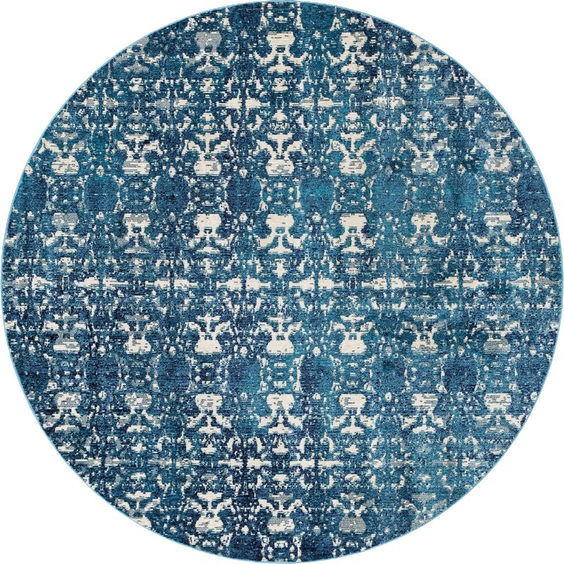 7' x 7' Basin · Abstract rug, navy