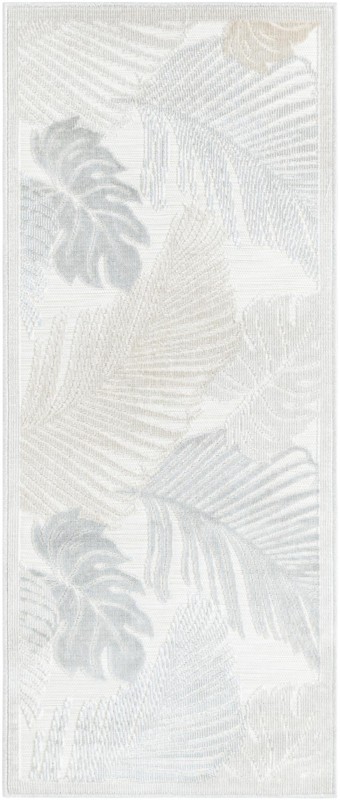 2' 2 x 5' 3 Adirondack · Tropical leaf Outdoor Rug, gray and ivory