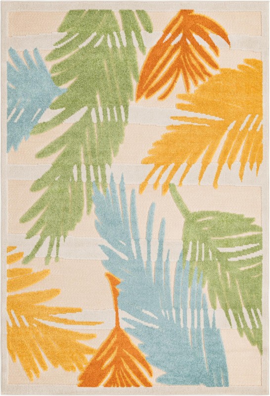 5' 3 x 8' Fargo · Tropical leaf Outdoor Rug, multicolour on beige