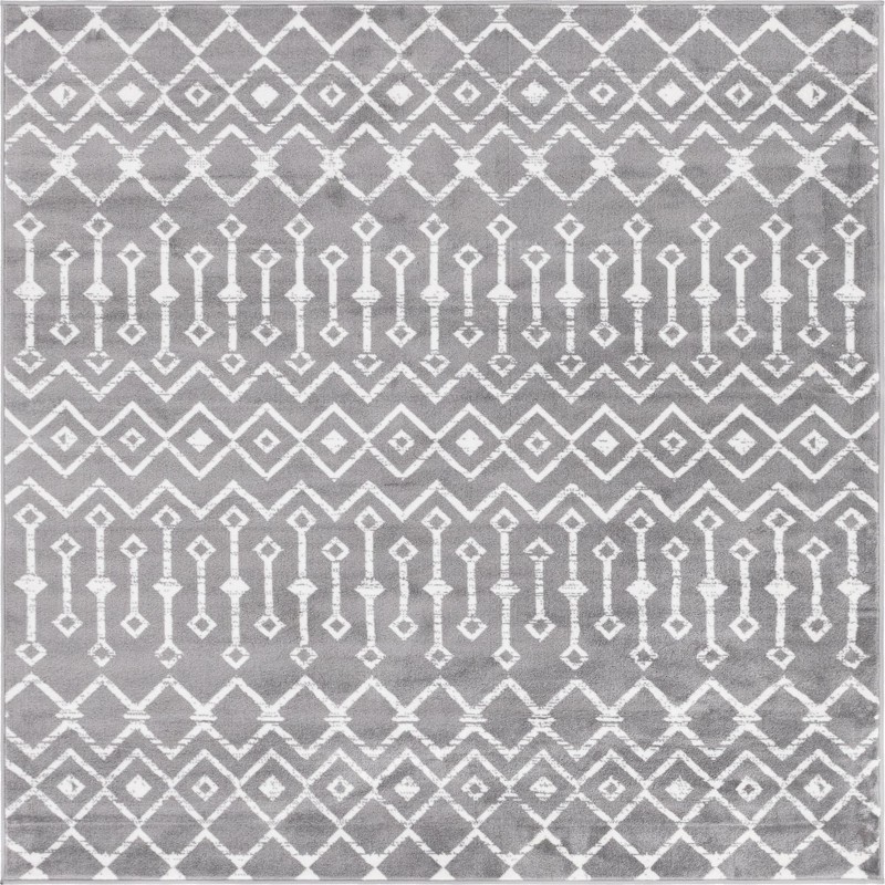 6' x 6' Dudley · Geometric lattice rug, gray and ivory