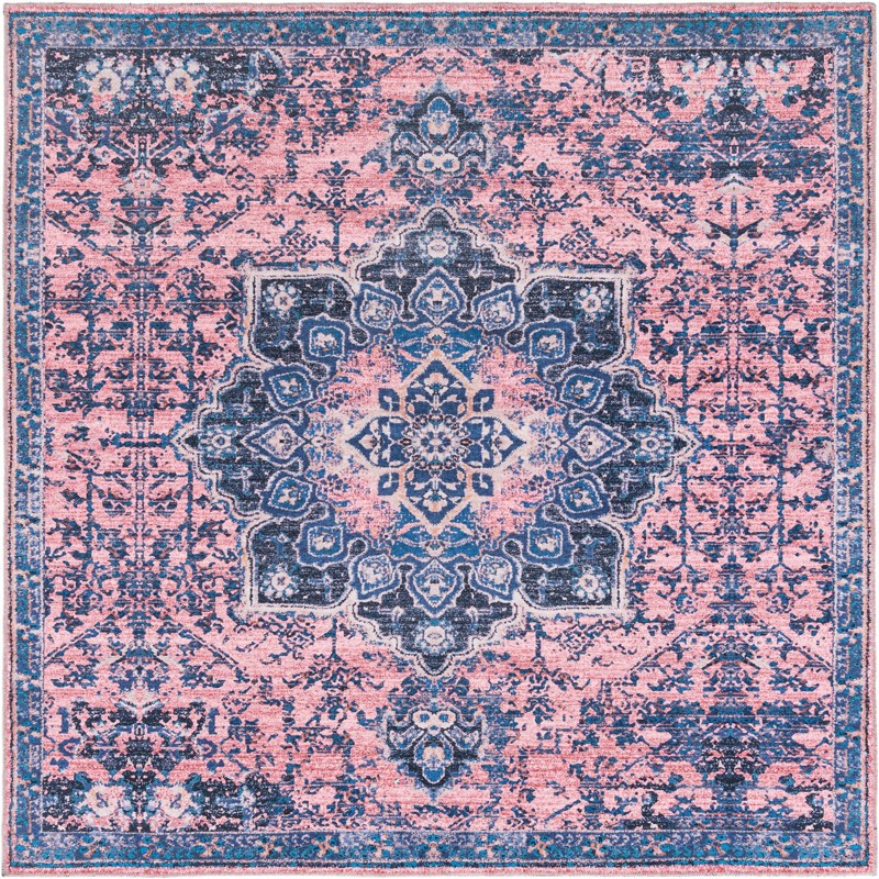 Rideout · Medallion Washable Rug, salmon and blue
