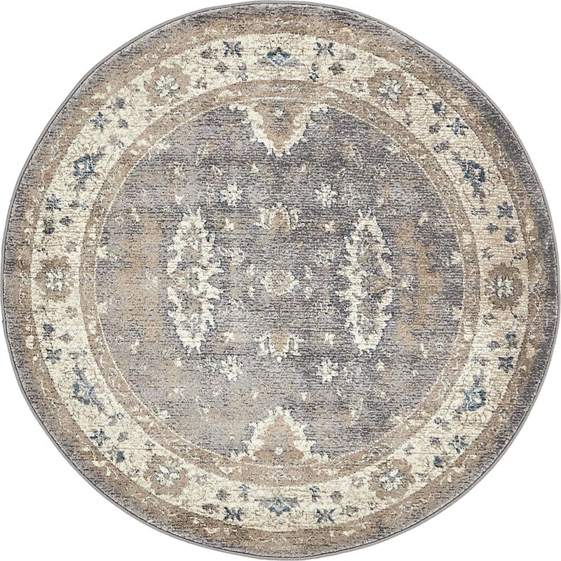 4' x 4' Leland · Medallion rug, gray and beige