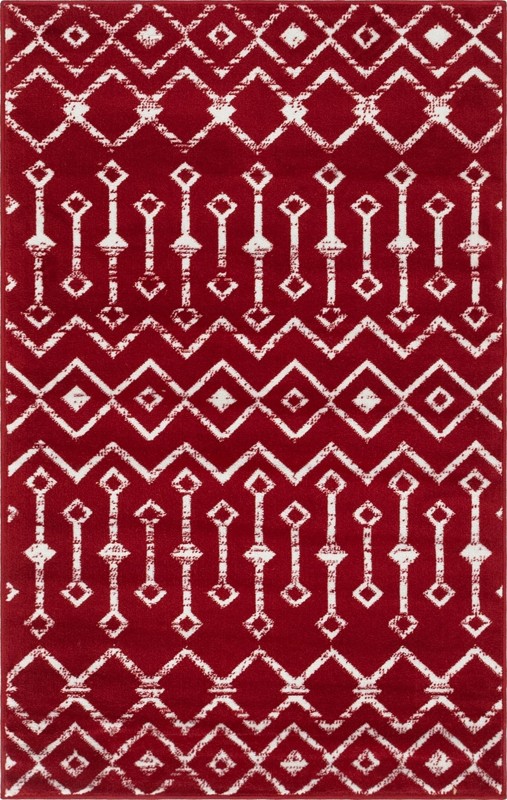 3' x 5' 3 Dudley · Tribal trellis rug, red and ivory