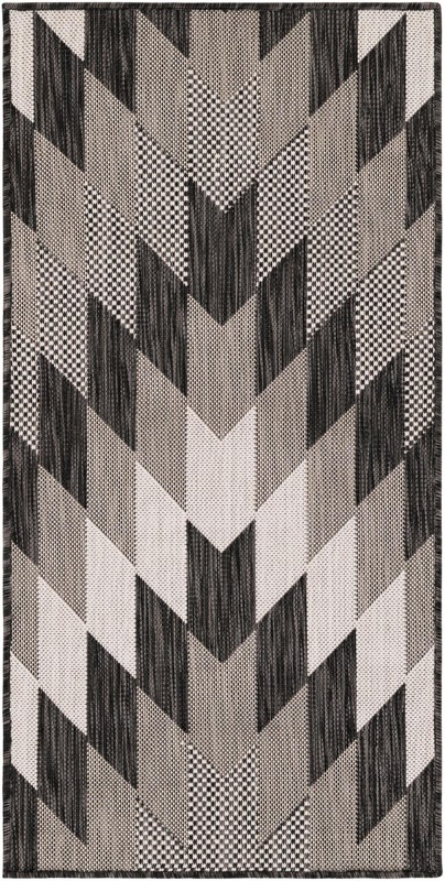 2' x 4' Morrell · Geometric chevron Outdoor Rug, charcoal and ivory