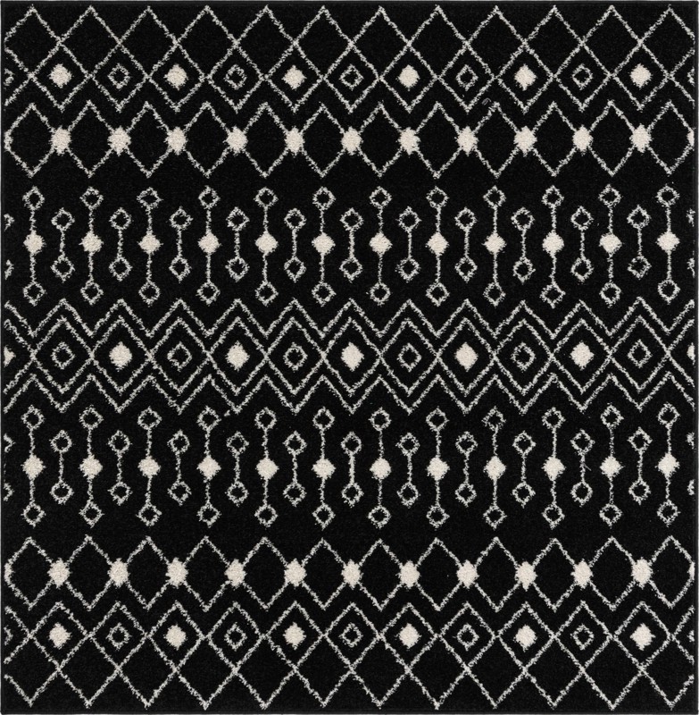 5' 3 x 5' 3 Boswell · Geometric trellis rug, black and white