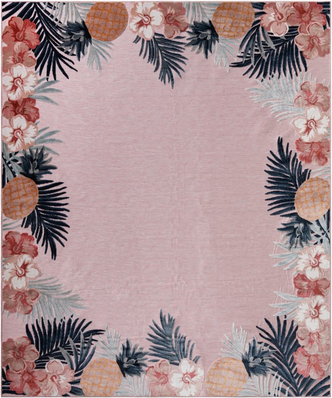 9' 9 x 12' Kirwan · Tropical border Outdoor Rug, pink and multi