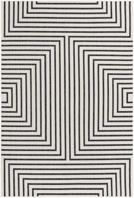 6' x 9' Gorse · Geometric Outdoor Rug, white and black