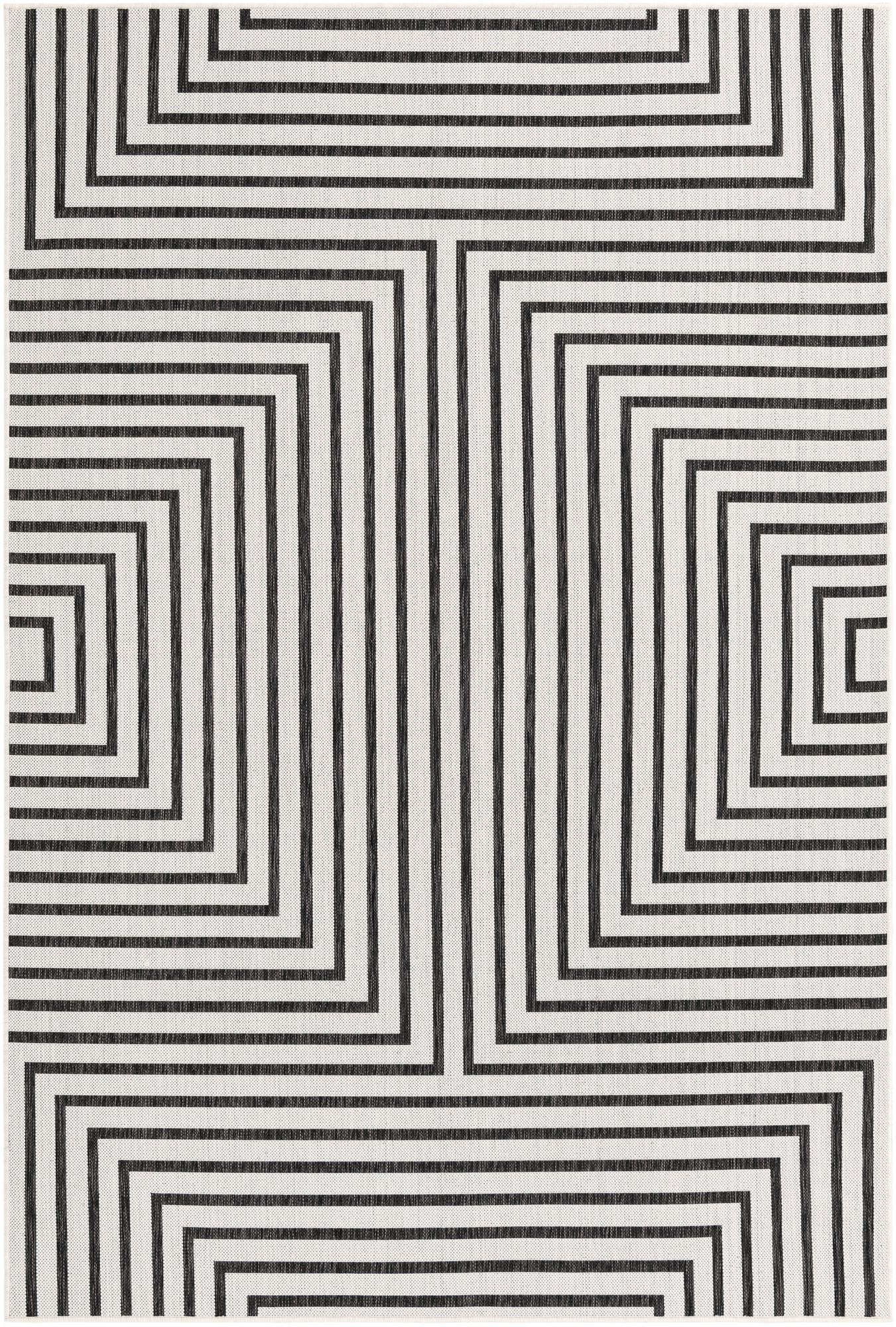 6' x 9' Gorse · Geometric Outdoor Rug, white and black