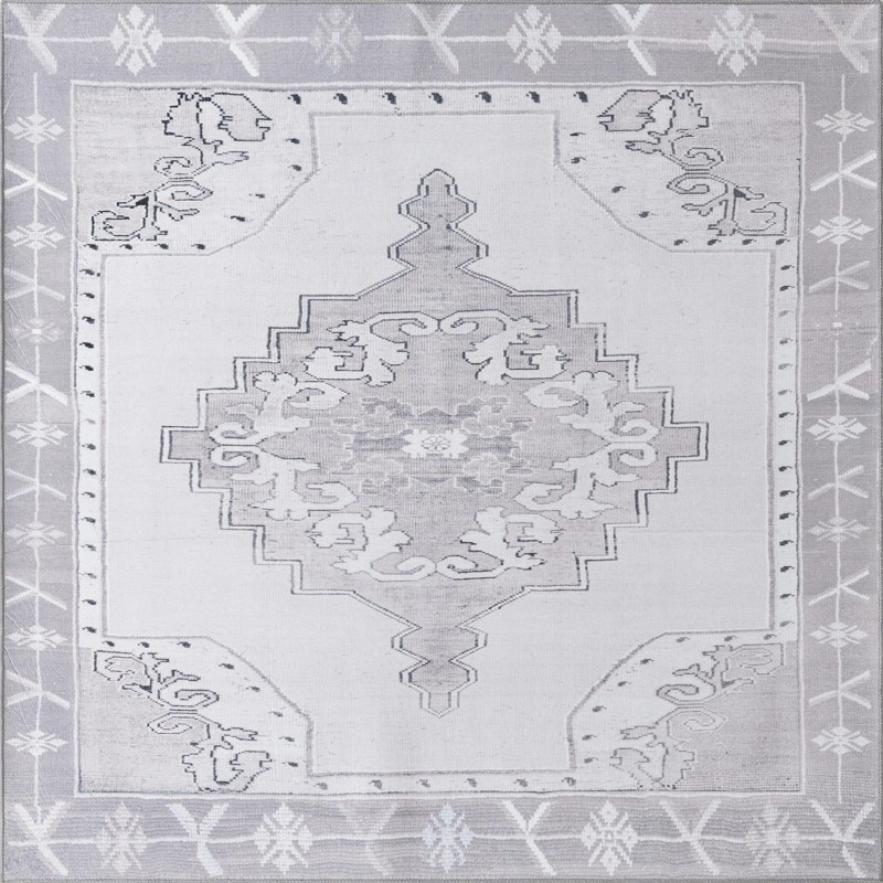 Sanderson · Medallion Washable Rug, gray and white