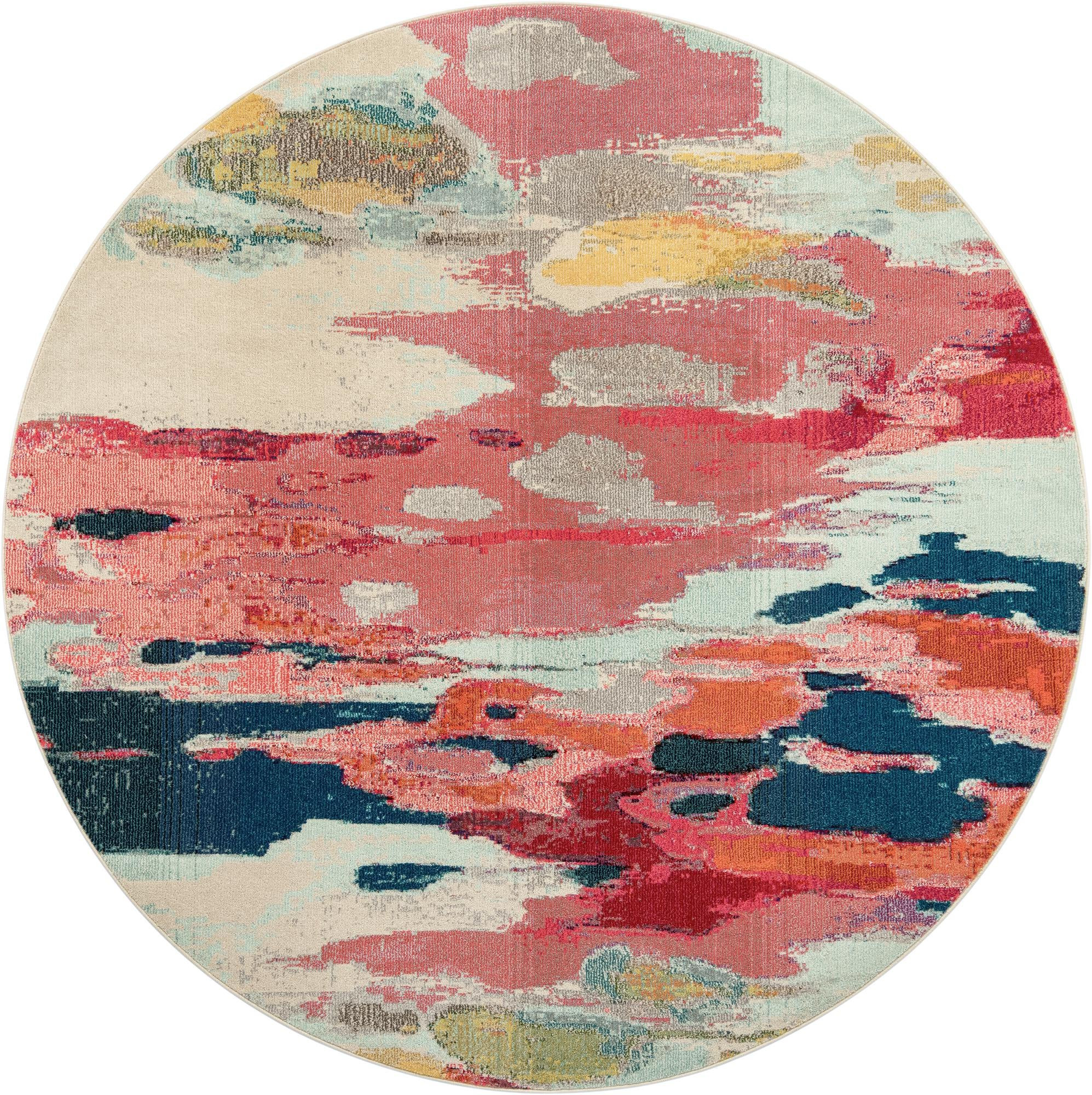 7' 10 x 7' 10 Surtees · Abstract Washable Rug, pink and blue