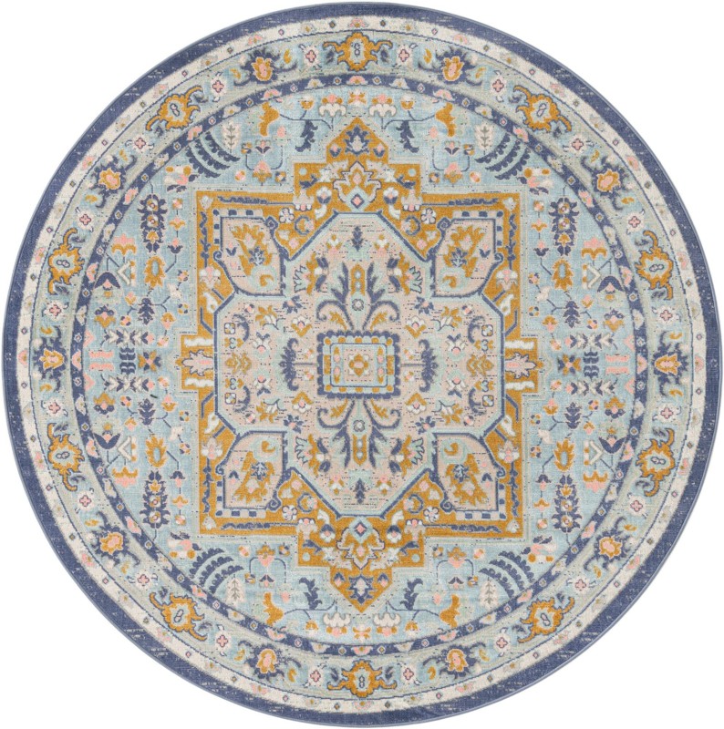 7' x 7' Jessup · Border rug, sky blue
