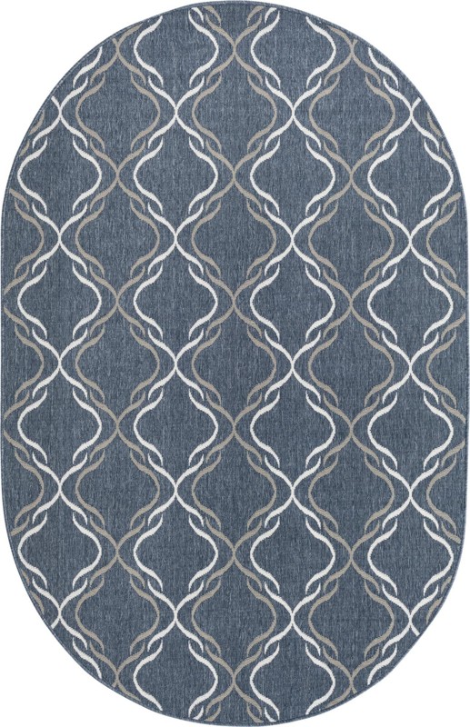 5' 3 x 8' Comstock · Geometric lattice Outdoor Rug, navy and ivory