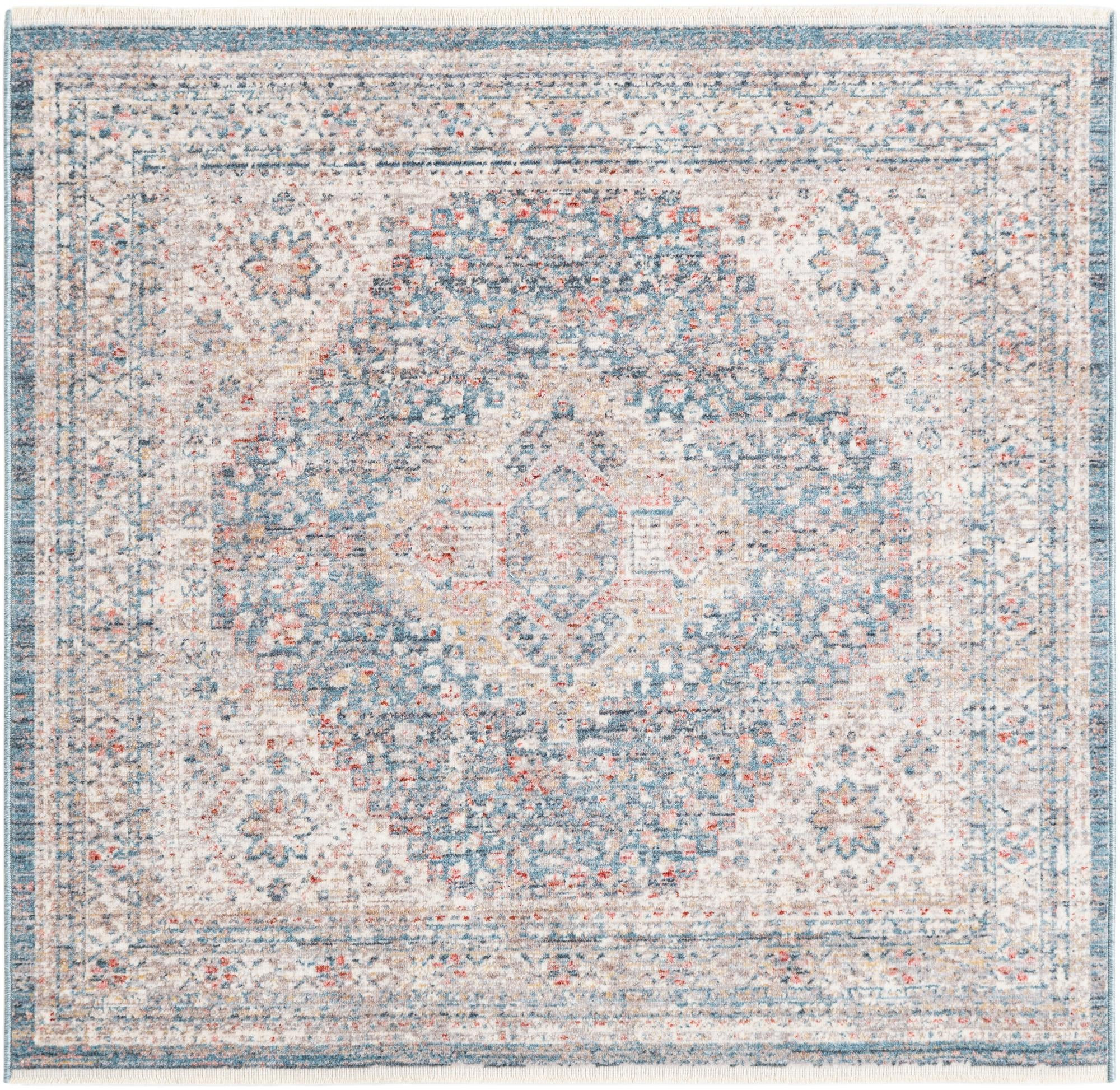 4' x 4' Harbin · Border rug, blue