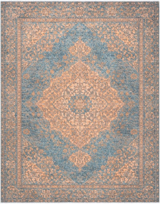 Hazelwood · Border rug, peacock blue and antique gold