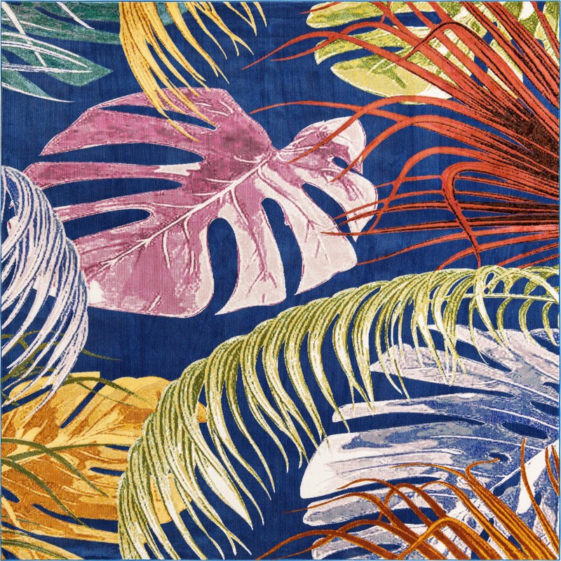 Britton · Tropical leaf rug, blue and multi