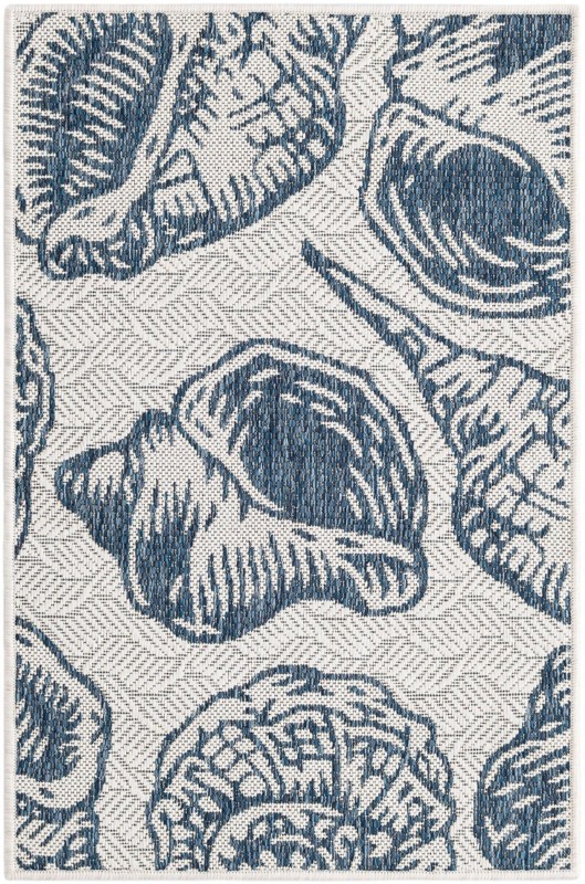 Arcata · Seashell Outdoor Rug, navy and ivory