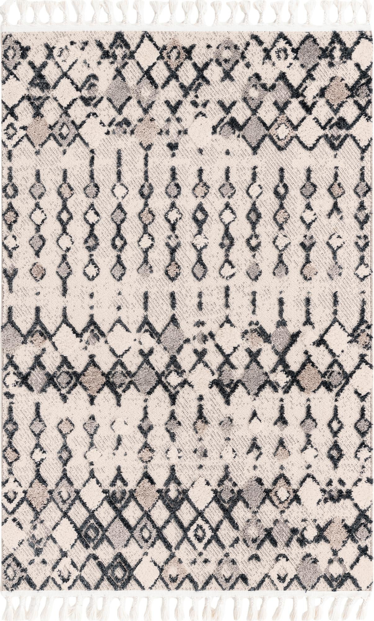 4' x 6' Josephine · Geometric tribal rug, sand and gray