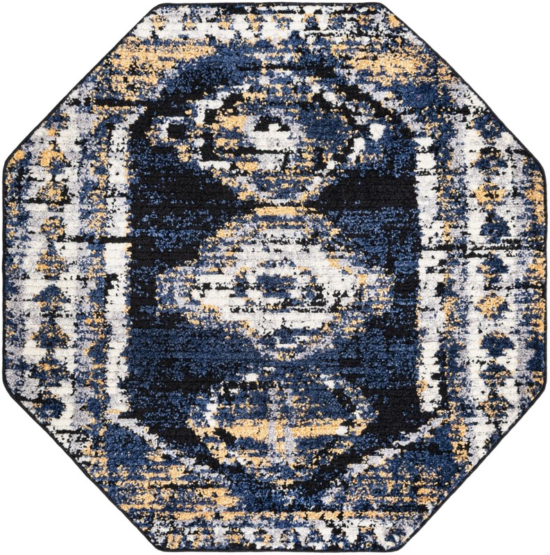 5' 3 x 5' 3 Corbin · Medallion rug, navy, gold and ivory